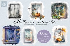 Watercolor spooky window. Halloween PNG sublimation Product Image 1