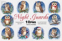 Watercolor winter Owls cliparts. 10 PNG sublimation Product Image 1
