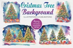 Watercolor Christmas tree cliparts. 4 PNG sublimation Product Image 1