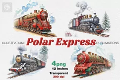 Polar Express Watercolor cliparts. 4 PNG sublimation Product Image 1