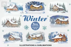 Watercolor winter cliparts. 8 PNG sublimation Product Image 1