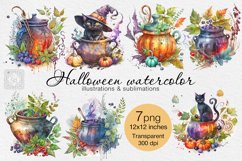 Watercolor witch's cauldron Halloween cliparts PNG sublimati Product Image 1