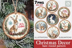 Christmas Decor. Cute Hares Round Pattern 7 PNG sublimation Product Image 1