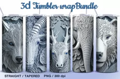 3d Animals 5 Tumbler Sublimation, 20 oz Tumbler Wraps Product Image 1