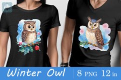 Watercolor winter Owls cliparts. 8 PNG sublimation Product Image 3