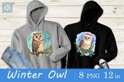 Watercolor winter Owls cliparts. 8 PNG sublimation Product Image 5