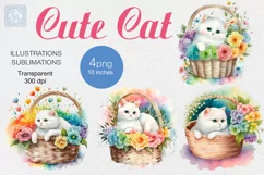 Cute White kittens. Watercolor, print design PNG Product Image 1