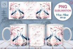 4 Sakura and Cranes PNG sublimation. 11 &amp; 15 oz mug wrap Product Image 5