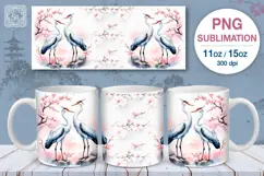 4 Sakura and Cranes PNG sublimation. 11 & 15 oz mug wrap Product Image 5