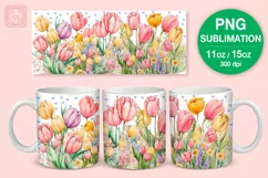 Spring tulips mug PNG sublimation. 11 & 15 oz mug wrap PNG Product Image 1