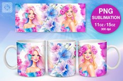 Watercolor Princess mug sublimation. 11&amp;15 oz mug wrap Product Image 1