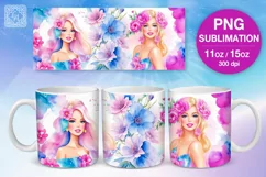 Watercolor Princess mug sublimation. 11&15 oz mug wrap Product Image 1