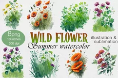 Watercolor Wild Flowers cliparts . PNG sublimation Product Image 1