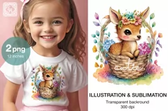 Cute Little Deer Watercolor clipart, print design 2 PNG Product Image 1