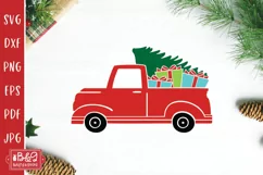 Christmas Red Truck SVG - Red Truck with Tree and Presents Product Image 2