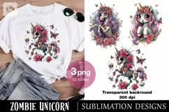 Watercolor Zombie Unicorn PNG sublimation Product Image 1