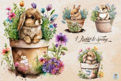 Watercolor Cute Spring Bunny in Plant Pot Sublimation Set Product Image 1