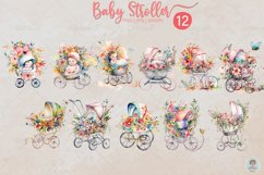 Watercolor Baby Stroller Spring Flowers Clipart Sublimation Product Image 2