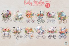 Watercolor Baby Stroller Spring Flowers Clipart Sublimation Product Image 2