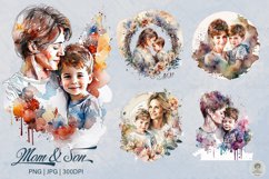 Watercolor Mother - Mom and Son Clipart Sublimation Bundle Product Image 1