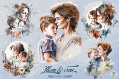 Watercolor Mother - Mom and Son Clipart Sublimation Bundle Product Image 1