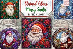 Stained Glass Merry Santa 14 PNGs Christmas Sublimation Product Image 1