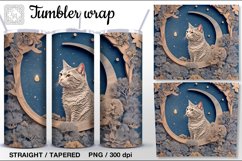 3d Moon and Cat Tumbler Sublimation, 20 oz Tumbler Wrap Product Image 1