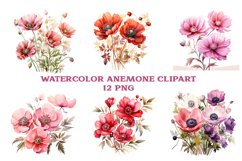 Flowers , watercolor flowers, anemone clipart Product Image 1
