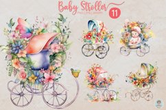 Watercolor Baby Stroller Spring Flowers Clipart Sublimation Product Image 1