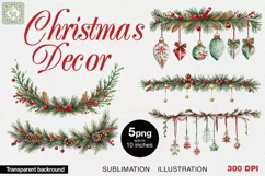 Christmas Spruce Decor 5 Watercolor Cliparts PNG sublimation Product Image 1