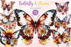 Butterfly Floral Watercolor Sublimation Clipart Bundle Product Image 1