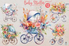 Watercolor Baby Stroller Spring Flowers Clipart Sublimation Product Image 1