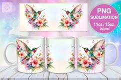 Hummingbird PNG sublimation. 11 & 15 oz mug wrap Product Image 1