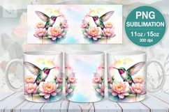 Hummingbird PNG sublimation. 11 & 15 oz mug wrap Product Image 1