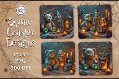 Teddy Bear Halloween Coaster Design, 4 PNG Product Image 1