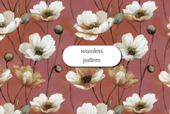 Vintage Poppy Seamless Pattern, Floral Digital Paper Product Image 1
