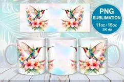 Hummingbird PNG sublimation. 11 & 15 oz mug wrap Product Image 1
