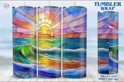 Stained Glass Sunset Sublimation, 20 oz Tumbler Wrap Product Image 1