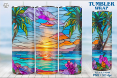 4 Stained Glass Sunset Sublimation, 20 oz Tumbler Wrap Product Image 5