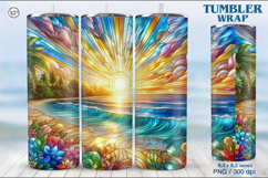 Stained Glass Sunset Sublimation, 20 oz Tumbler Wrap Product Image 1
