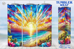 Stained Glass Sunset Sublimation, 20 oz Tumbler Wrap Product Image 1