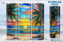4 Stained Glass Sunset Sublimation, 20 oz Tumbler Wrap Product Image 4