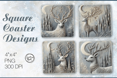 Cute Deer Christmas Coaster Design, 4 PNG Product Image 1