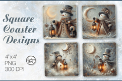 Cute Snowman Christmas Coaster Design, 4 PNG Product Image 1