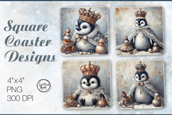 Cute penguin Christmas Coaster Design, 4 PNG Product Image 1