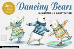Dancing Bears Watercolor Cliparts. 3 PNG sublimations Product Image 1