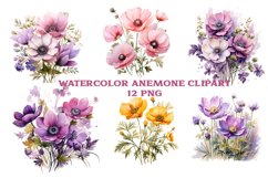 Flowers , watercolor flowers, anemone clipart Product Image 2