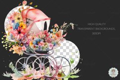 Watercolor Baby Stroller Spring Flowers Clipart Sublimation Product Image 3