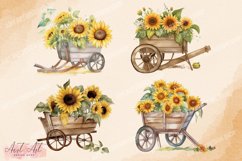 Weelbarrow with Sunflowers Watercolor Clipart Product Image 2