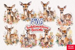 Watercolor Deer Mom and Baby Clipart PNG for Sublimation Product Image 1
